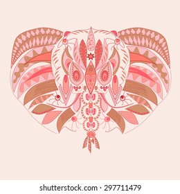 stencil graphic head of a pink elephant. Vector Illustrator