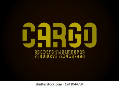 Stencil green font, condensed military alphabet, modern letters and numbers, vector illustration 10EPS