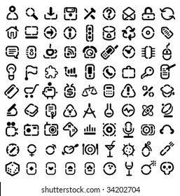 Iconos de plantilla para web, computadora, negocios, compras, ciencia, medios de comunicación, ocio, juego y peligro. Ilustración vectorial.