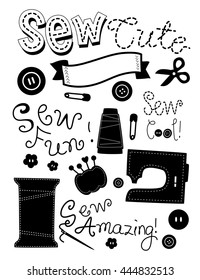Stencil Illustration Featuring Sewing Materials