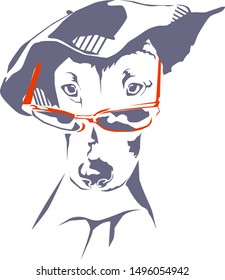 stencil illustration of funny dog with glasses