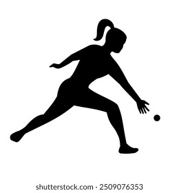 Ilustración de plantilla de silueta de una jugadora americana de balonmano o wallball golpeando una pelota de goma con la mano vista desde el lado sobre fondo aislado hecho en estilo retro blanco y negro.