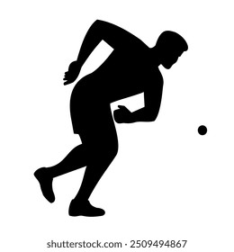 Ilustración de plantilla de silueta de un jugador de balonmano americano masculino o jugador de balonmano golpeando una pelota de goma con la mano vista desde el frente sobre fondo aislado hecho en estilo retro blanco y negro.