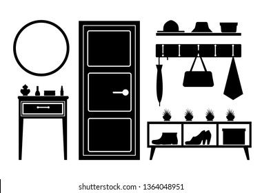Stencil of the interior hallway. Vector silhouette of a entrance hall.