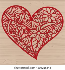 Stencil lacy hearts with carved openwork pattern. Template for interior design, layouts wedding cards, invitations, etc. Image suitable for laser cutting, plotter cutting or printing. Vector