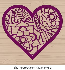 Stencil lacy hearts with carved openwork pattern. Template for interior design, layouts wedding cards, invitations, etc. Image suitable for laser cutting, plotter cutting or printing. Vector