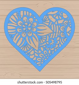 Stencil lacy hearts with carved openwork pattern. Template for interior design, layouts wedding cards, invitations, etc. Image suitable for laser cutting, plotter cutting or printing. Vector