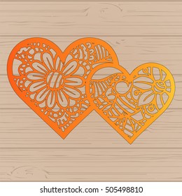 Stencil lacy hearts with carved openwork pattern. Template for interior design, layouts wedding cards, invitations, etc. Image suitable for laser cutting, plotter cutting or printing. Vector