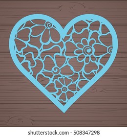 Stencil lacy hearts with carved openwork pattern. Template for interior design, layouts wedding cards, invitations, etc. Image suitable for laser cutting, plotter cutting or printing. Vector