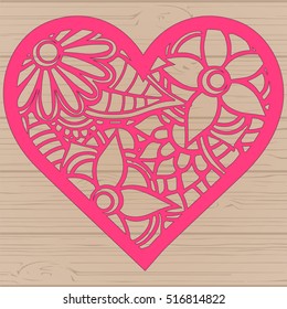 Stencil lacy hearts with carved openwork pattern. Template for interior design, layouts wedding cards, invitations, etc. Image suitable for laser cutting, plotter cutting or printing. Vector