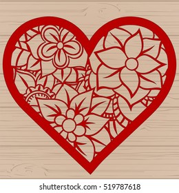Stencil lacy hearts with carved openwork pattern. Template for interior design, layouts wedding cards, invitations, etc. Image suitable for laser cutting, plotter cutting or printing. Vector