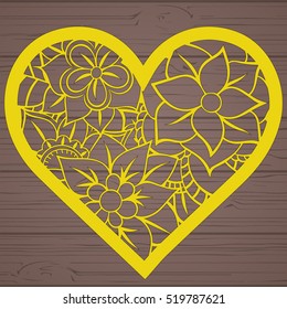 Stencil lacy hearts with carved openwork pattern. Template for interior design, layouts wedding cards, invitations, etc. Image suitable for laser cutting, plotter cutting or printing. Vector