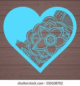 Stencil lacy hearts with carved openwork pattern. Template for interior design, layouts wedding cards, invitations, etc. Image suitable for laser cutting, plotter cutting or printing. Vector