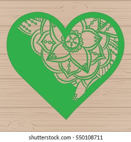 Stencil lacy hearts with carved openwork pattern. Template for interior design, layouts wedding cards, invitations, etc. Image suitable for laser cutting, plotter cutting or printing. Vector