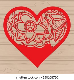 Stencil lacy hearts with carved openwork pattern. Template for interior design, layouts wedding cards, invitations, etc. Image suitable for laser cutting, plotter cutting or printing. Vector