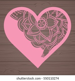 Stencil lacy hearts with carved openwork pattern. Template for interior design, layouts wedding cards, invitations, etc. Image suitable for laser cutting, plotter cutting or printing. Vector