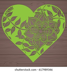 Stencil lacy hearts with carved openwork pattern. Template for interior design, layouts wedding cards, invitations, etc. Image suitable for laser cutting, plotter cutting or printing. Vector