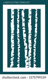 Stencil. Laser cutting template. Birch grove background. Vector birch or aspen simple trees. Birch forest silhouette illustration. 