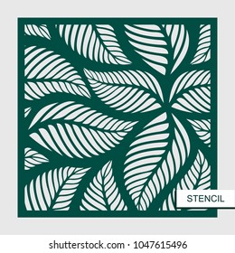 Stencil with leaves. Vector silhouette of element. Template for laser cutting, wood carving, paper cut and printing. 