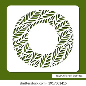 Stencil with the letter O made from leaves. Eco sign, icon, logo for organic, natural products. Plants theme. Template for plotter laser cutting of paper, cardboard, plastic, cnc. Vector illustration.