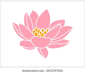 Stencil lotos rose flower with leaf clipart isolated Hand drawn cartoon nature Vector stock illustration EPS 10