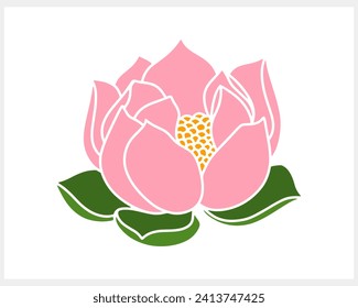 Stencil lotos rose flower with leaf clipart isolated Hand drawn cartoon nature Vector stock illustration EPS 10