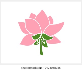 Stencil lotos rose flower with leaf clipart isolated Hand drawn cartoon nature Vector stock illustration EPS 10