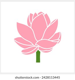 Stencil lotos rose flower with leaf clipart isolated Hand drawn cartoon nature Vector stock illustration EPS 10