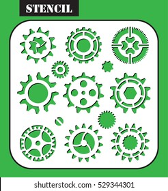 Stencil. Machine Gear Wheel Cogwheel Vector. Template of gears suitable for laser cutting. Laser or plotter cut steampunk pattern.