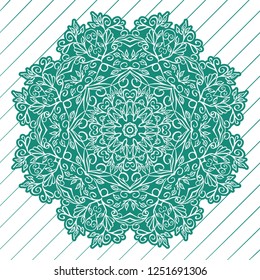 Stencil mandala. Green and white round ornament. Vector illustration