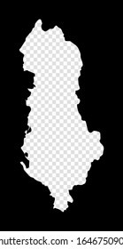 Stencil map of Albania. Simple and minimal transparent map of Albania. Black rectangle with cut shape of the country. Captivating vector illustration.