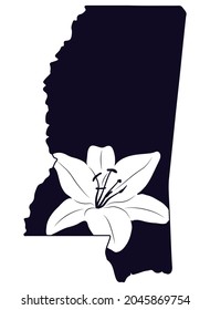 Stencil map of the American state of Mississippi with lily flower. Cut and Sublimation File