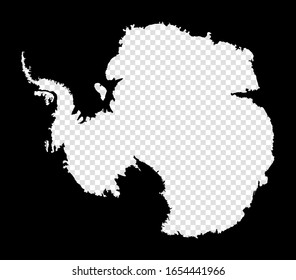 Mapa de galería de símbolos de la Antártida. Mapa simple y mínimo transparente de la Antártida. Rectángulo negro con forma de corte del país. Ilustración vectorial creativa.