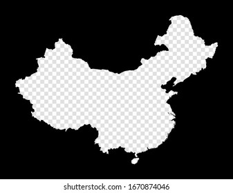 Stencil map of China. Simple and minimal transparent map of China. Black rectangle with cut shape of the country. Modern vector illustration.