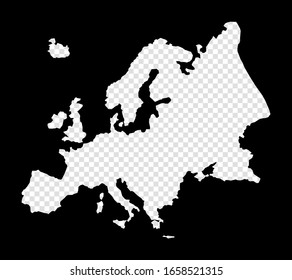 Stencil map of Europe. Simple and minimal transparent map of Europe. Black rectangle with cut shape of the continent. Artistic vector illustration.
