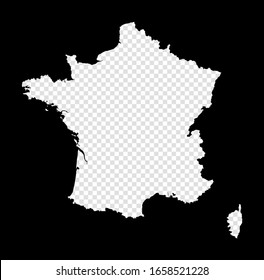 Stencil map of France. Simple and minimal transparent map of France. Black rectangle with cut shape of the country. Powerful vector illustration.