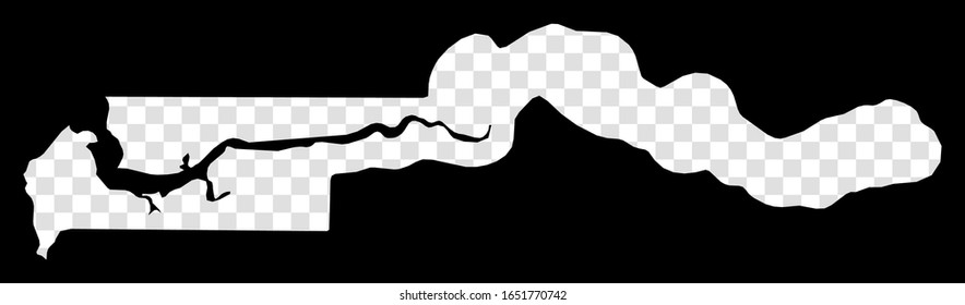 Stencil map of The Gambia. Simple and minimal transparent map of The Gambia. Black rectangle with a cut shape of the country. Amazing vector illustration.