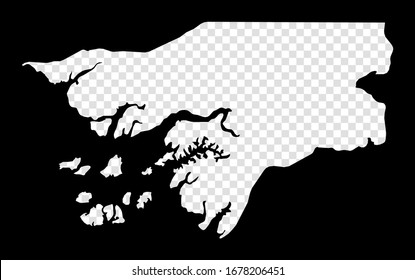 Stencil map of Guinea-Bissau. Simple and minimal transparent map of Guinea-Bissau. Black rectangle with cut shape of the country. Appealing vector illustration.