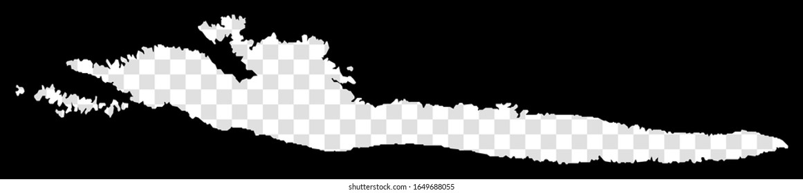 Stencil map of Hvar. Simple and minimal transparent map of Hvar. Black rectangle with cut shape of the island. Cool vector illustration.