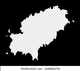 Stencil map of Ibiza. Simple and minimal transparent map of Ibiza. Black rectangle with cut shape of the island. Modern vector illustration.