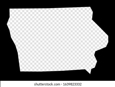 Stencil map of Iowa. Simple and minimal transparent map of Iowa. Black rectangle with cut shape of the us state. Elegant vector illustration.