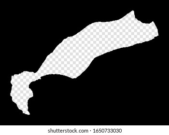 Stencil map of Kos. Simple and minimal transparent map of Kos. Black rectangle with cut shape of the island. Creative vector illustration.