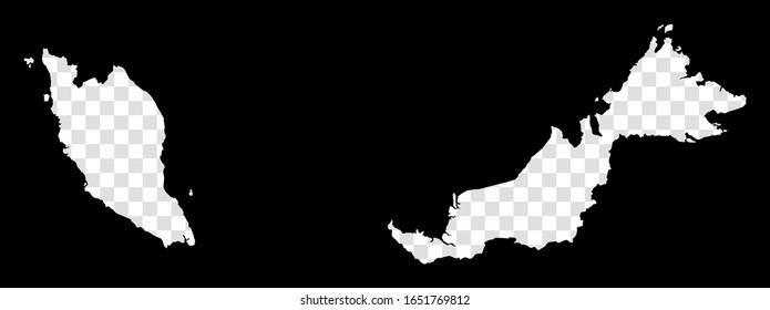 Stencil map of Malaysia. Simple and minimal transparent map of Malaysia. Black rectangle with cut shape of the country. Authentic vector illustration.