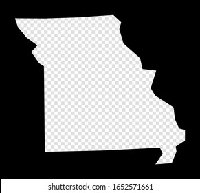 Stencil map of Missouri. Simple and minimal transparent map of Missouri. Black rectangle with cut shape of the US state. Astonishing vector illustration.