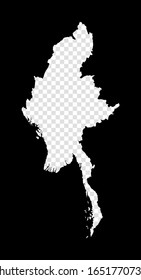 Stencil map of Myanmar. Simple and minimal transparent map of Myanmar. Black rectangle with cut shape of the country. Vibrant vector illustration.