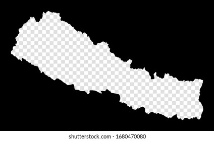 Stencil map of Nepal. Simple and minimal transparent map of Nepal. Black rectangle with cut shape of the country. Elegant vector illustration.