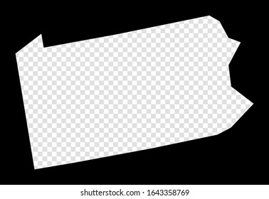Stencil map of Pennsylvania. Simple and minimal transparent map of Pennsylvania. Black rectangle with the cut shape of the US state. Radiant vector illustration.