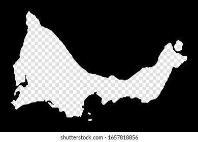 Stencil map of Providenciales. Simple and minimal transparent map of Providenciales. Black rectangle with cut shape of the island. Vibrant vector illustration.