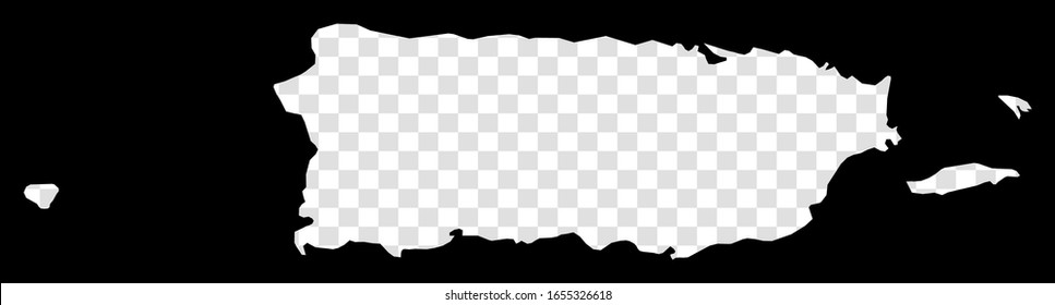 Stencil map of Puerto Rico. Simple and minimal transparent map of Puerto Rico. Black rectangle with cut shape of the country. Amazing vector illustration.