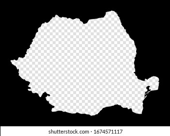 Stencil map of Romania. Simple and minimal transparent map of Romania. Black rectangle with cut shape of the country. Awesome vector illustration.